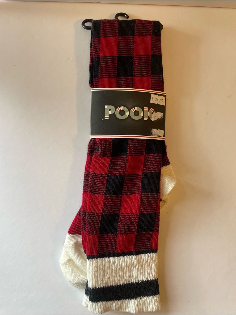 NWT Pook Red Buffalo Plaid Thigh High Socks Over the Knee Cabin Cozy OS